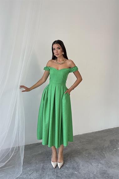 Toptan Yeşil Jakarlı Elbise