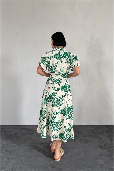 Toptan Yeşil Kemerli Elbise