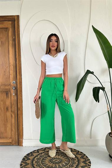 Toptan Yeşil Keten Pantolon