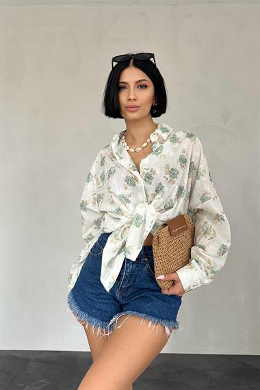 Wholesale Green Classic Free Size Printed Embroidered Shirt