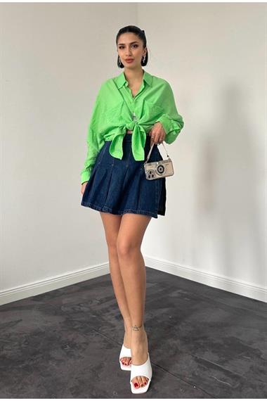 Toptan Yeşil Klasik Kalıp Çift Cep Kollar Büzgülü Gömlek