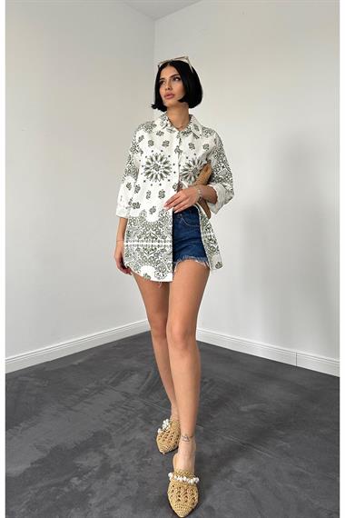 Wholesale Green Classic Patterned Gabardine Shirt