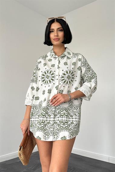Wholesale Green Classic Patterned Gabardine Shirt
