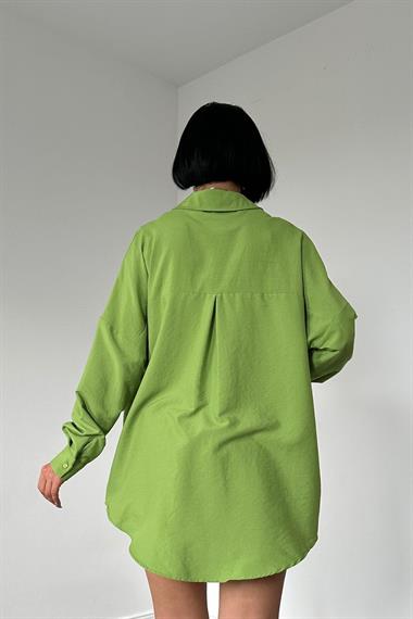 Toptan Yeşil Klasik Kalıp El İşlemeli Gömlek