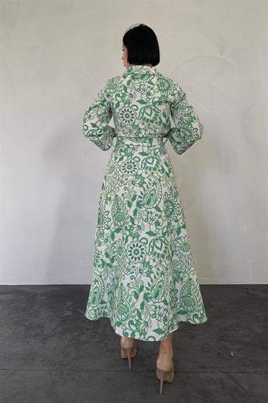 Toptan Yeşil Kuşaklı Elbise