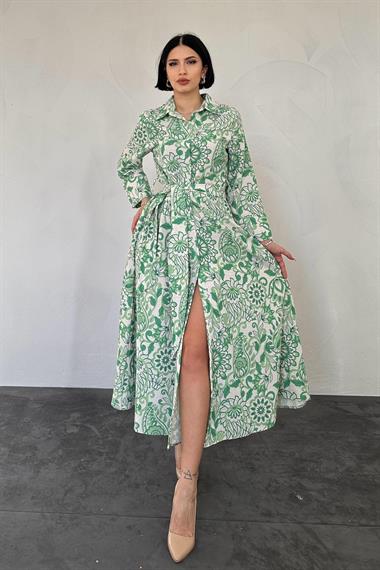 Toptan Yeşil Kuşaklı Elbise