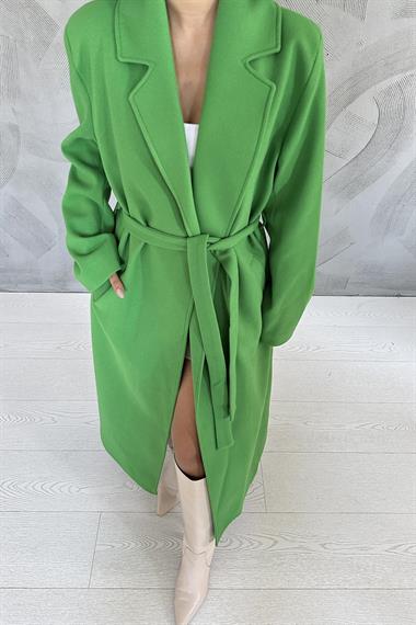 Toptan Yeşil Kuşaklı Midi Kaban