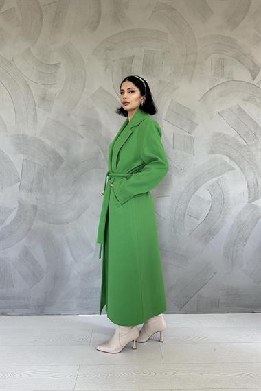 Toptan Yeşil Kuşaklı Midi Kaban