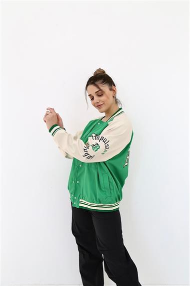 Toptan Yeşil Nakışlı Kolej Ceket