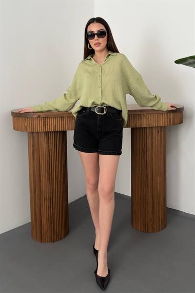 Toptan Yeşil Nakışlı Oversize Gömlek