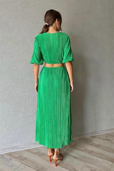 Toptan Yeşil Piliseli Elbise