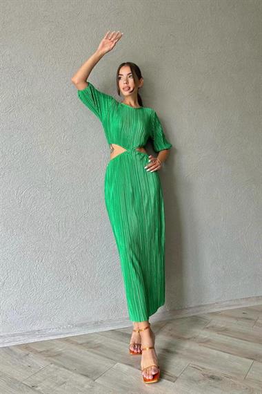 Toptan Yeşil Piliseli Elbise