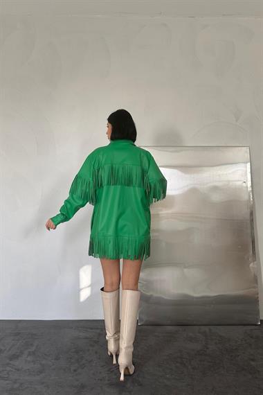 Toptan Yeşil Püsküllü Deri Gömlek