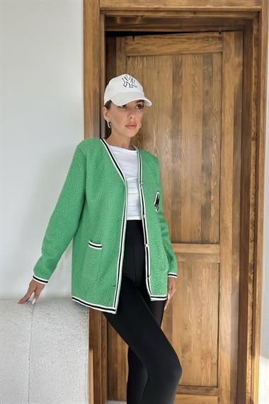 Wholesale Green Striped Boucle Cardigan