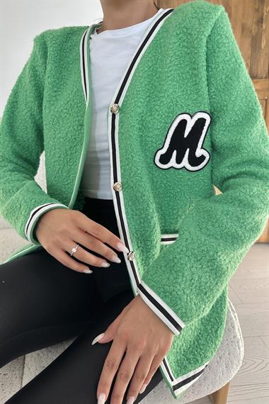 Wholesale Green Striped Boucle Cardigan