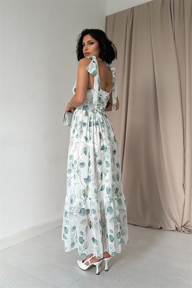 Toptan Yeşil Şifon Drapeli Elbise