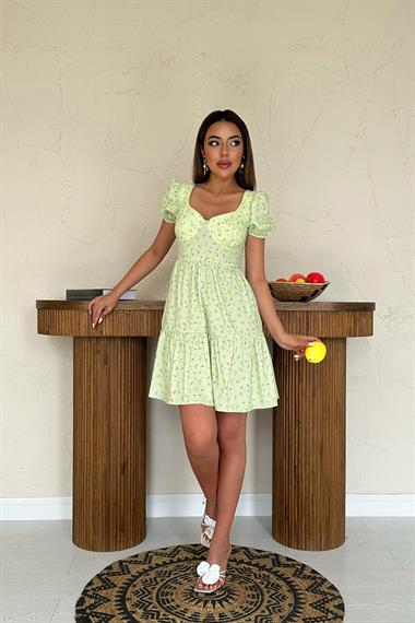 Toptan Yeşil Sırt Dekolteli Elbise