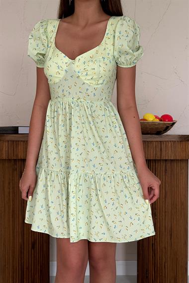 Toptan Yeşil Sırt Dekolteli Elbise