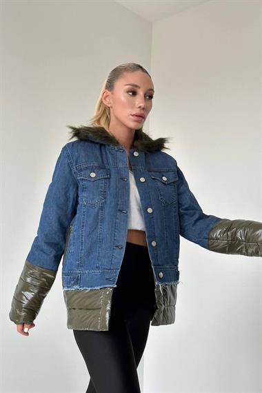 Toptan Yeşil Şişme Kot Mont