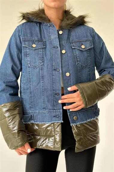 Toptan Yeşil Şişme Kot Mont