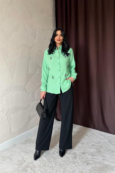 Wholesale Green Stone Embroidered Shirt