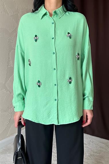 Wholesale Green Stone Embroidered Shirt