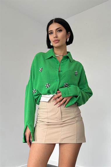 Wholesale Green Stone Embroidered Shirt