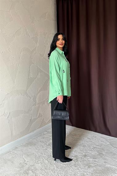 Wholesale Green Stone Embroidered Shirt