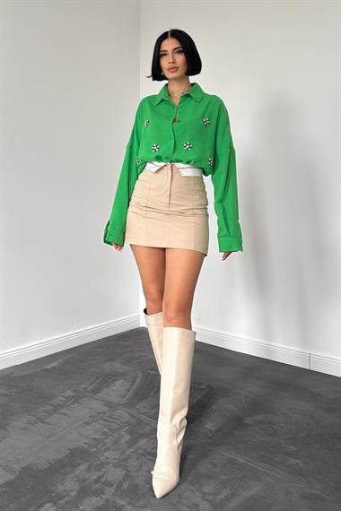 Wholesale Green Stone Embroidered Shirt