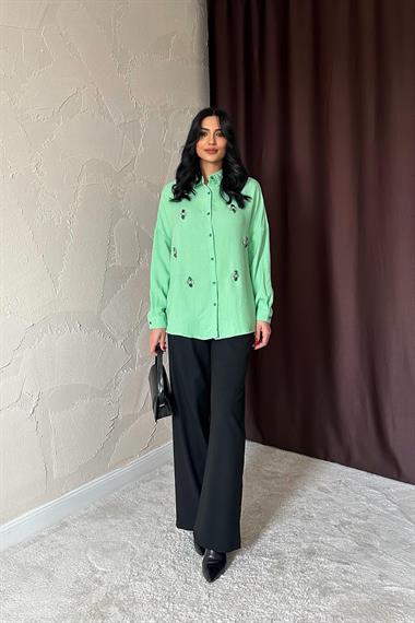 Wholesale Green Stone Embroidered Shirt