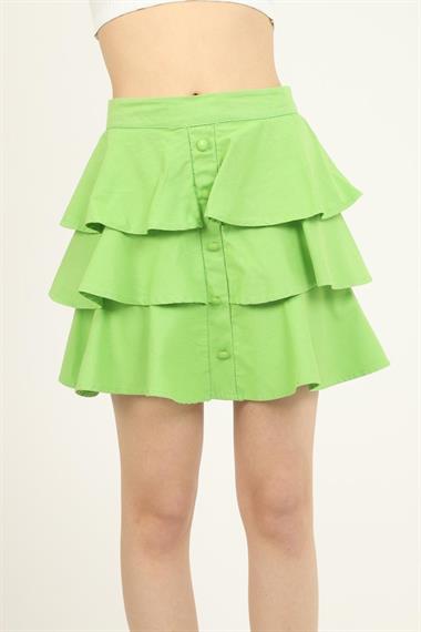 Toptan Yeşil Volanlı Kot Etek