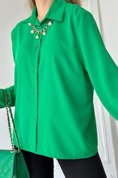 Wholesale Green Collar Pearl Detail Shirt