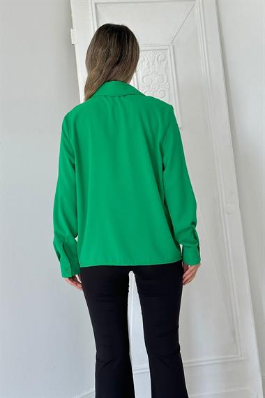 Wholesale Green Collar Pearl Detail Shirt