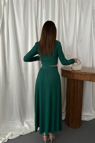 Toptan Zümrüt Fitilli Bluz & Etek Takım