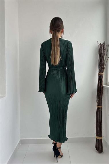 Toptan Zümrüt İspanyol Kol Piliseli Elbise