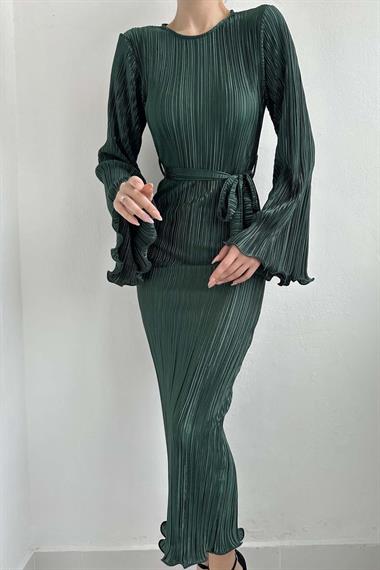 Toptan Zümrüt İspanyol Kol Piliseli Elbise