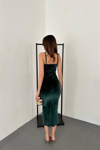 Toptan Zümrüt Kadife Elbise