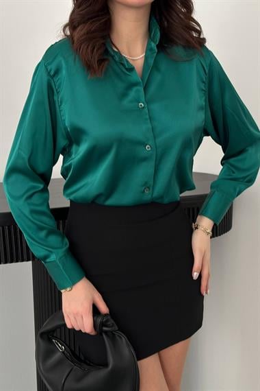 Toptan Zümrüt Saten Gömlek