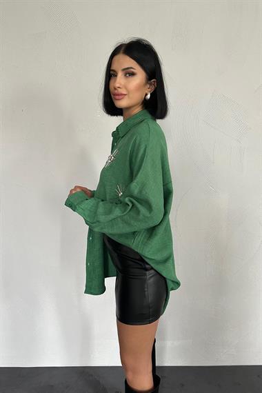 Wholesale Emerald Stone Embroidered Shirt