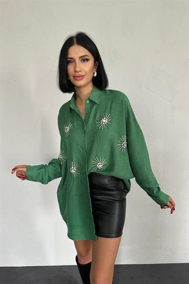 Wholesale Emerald Stone Embroidered Shirt