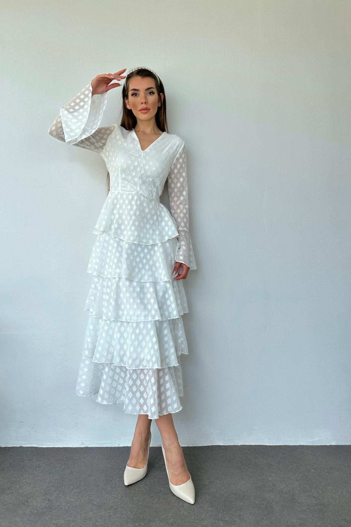Layered Polka Dot Dress White elisafashionwoman