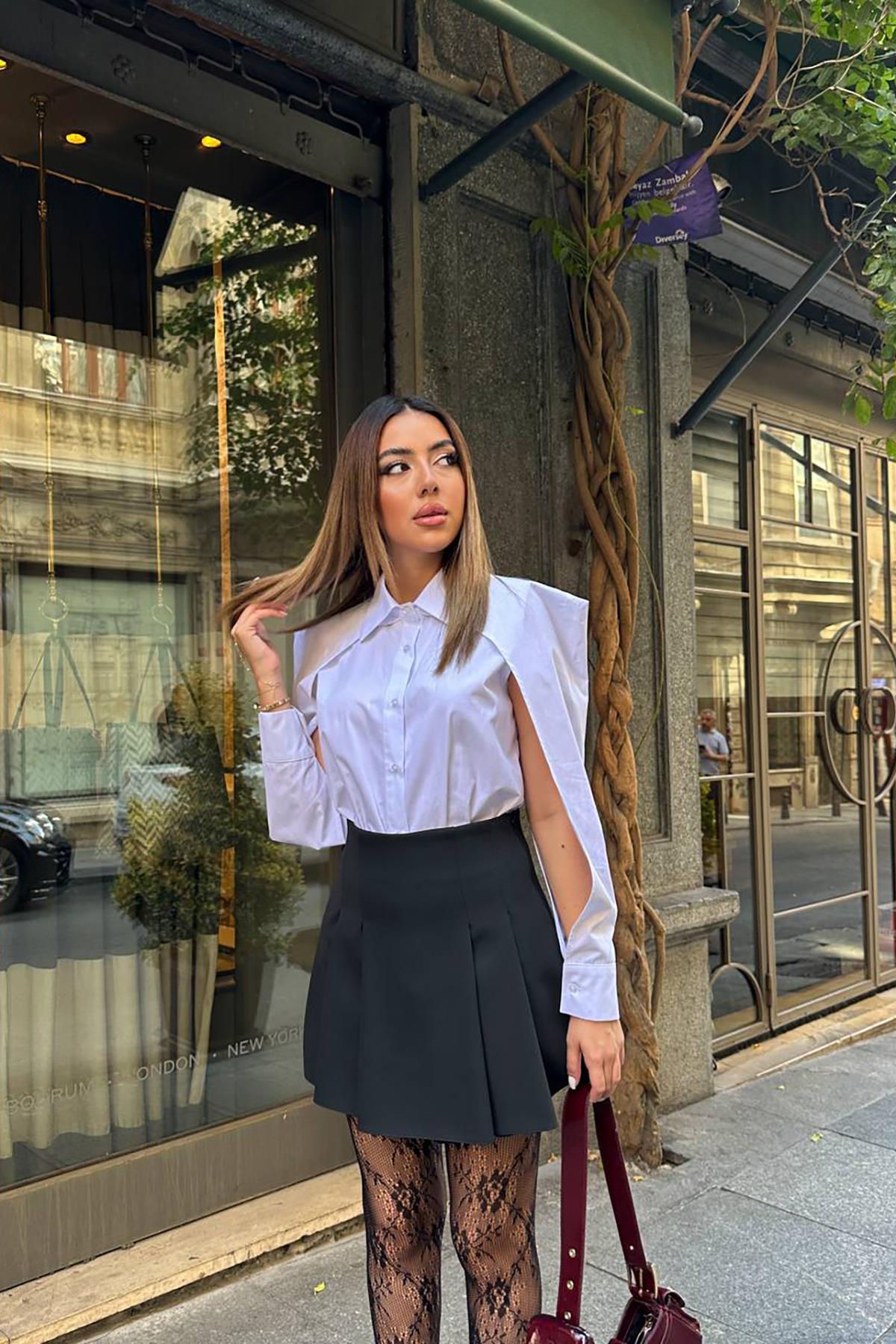 Toptan Beyaz Kol Detaylı Poplin Gömlek