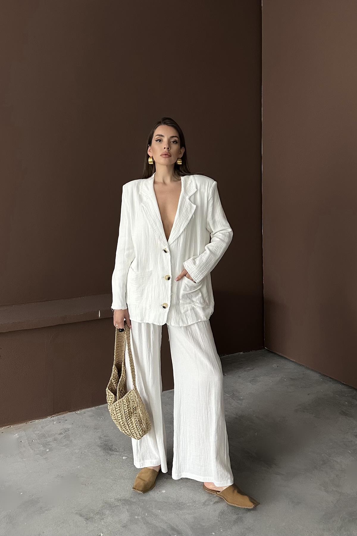 Toptan Beyaz Oversize Müslin Takım