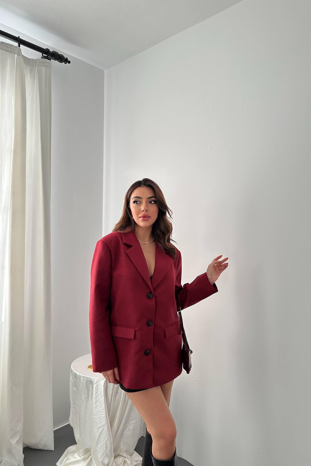 Toptan Bordo Blazer Süet Ceket