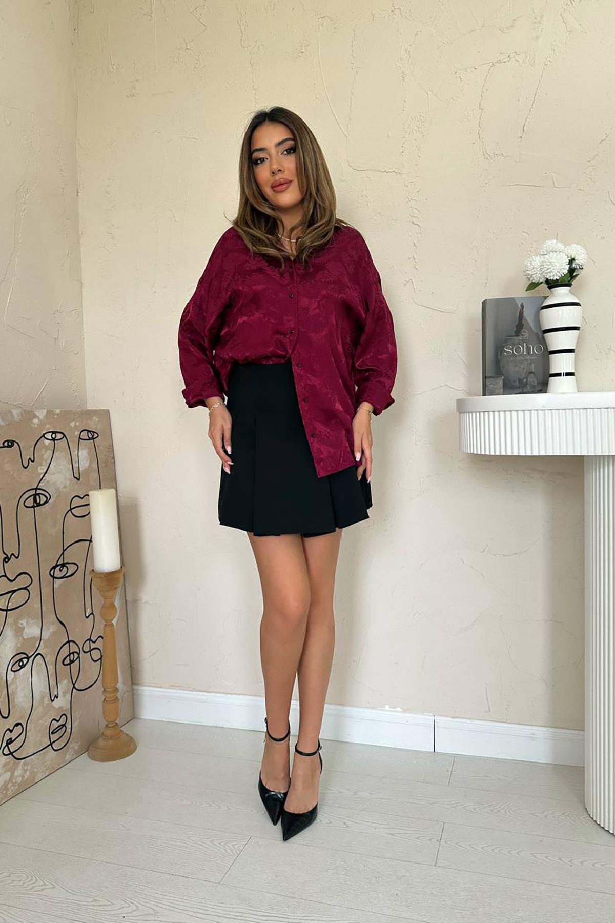 Toptan Bordo Jakarlı Gömlek