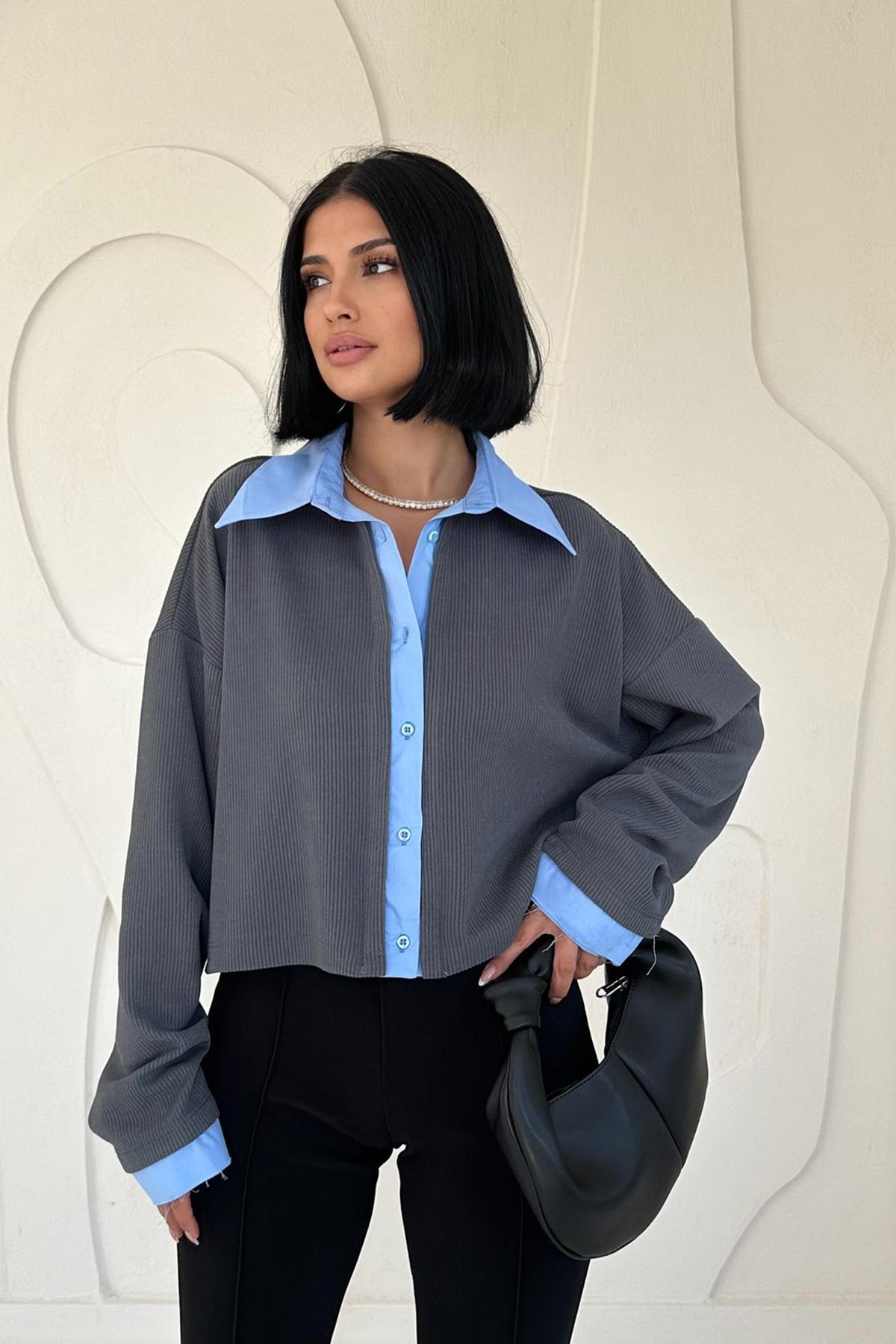 Toptan Füme Gömlek Yakalı Bluz