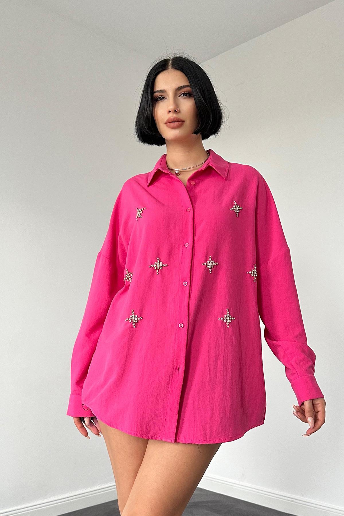 Fuchsia Classic Pattern Hand Embroidered Shirt