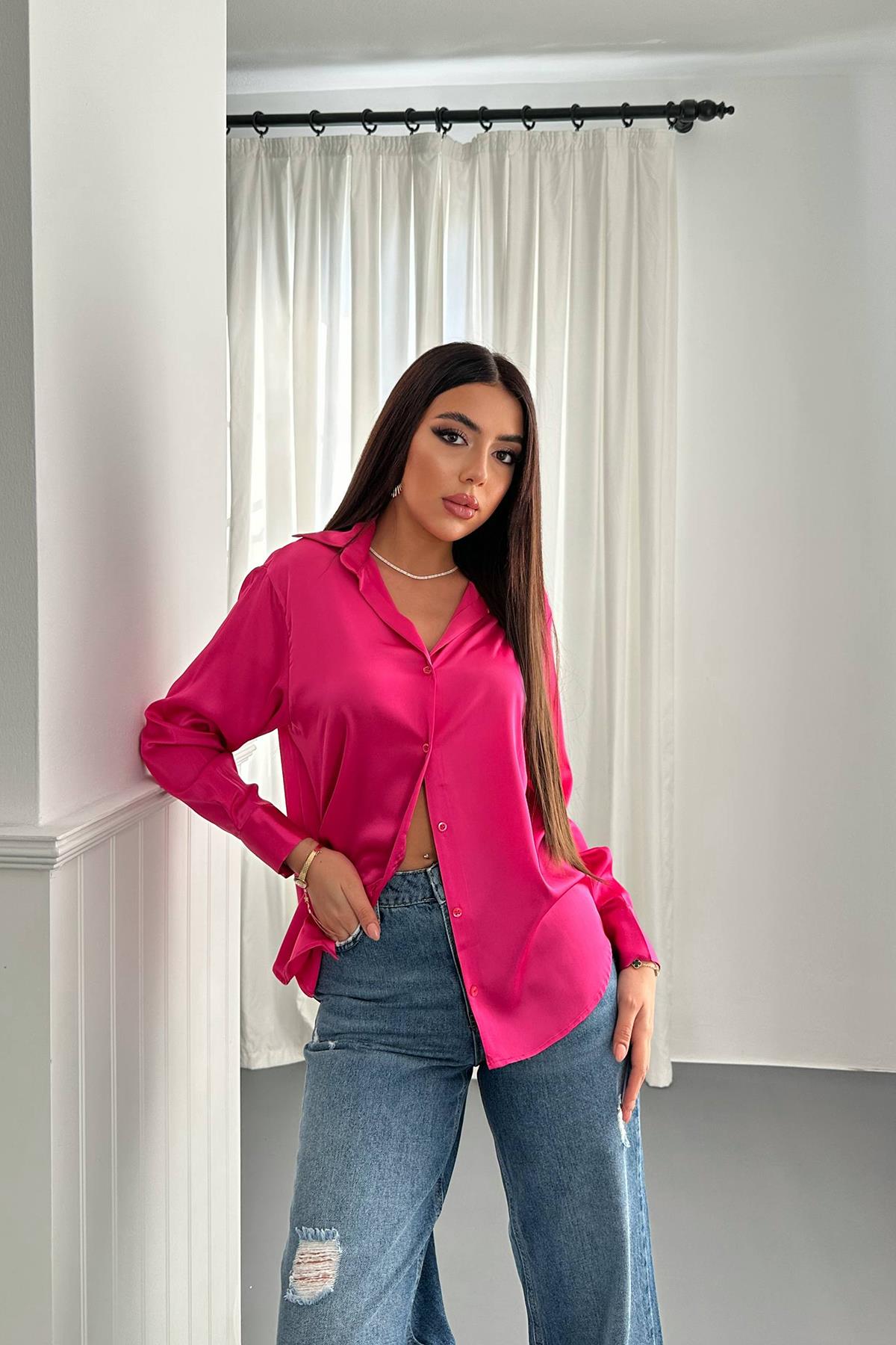 Wholesale Fuchsia Satin Shirt