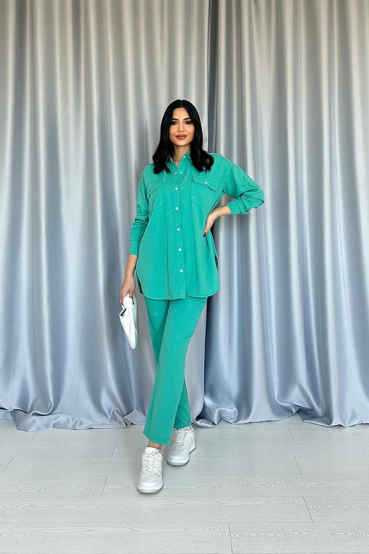 Toptan Haki Yıkamalı Gömlek ve Pantolon Takım