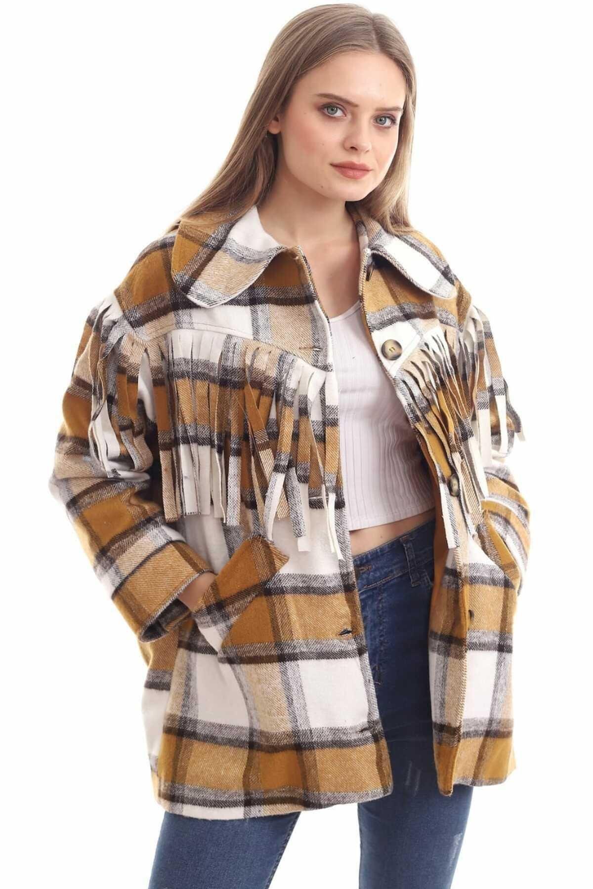 Toptan Hardal Saçaklı Trend Kaban